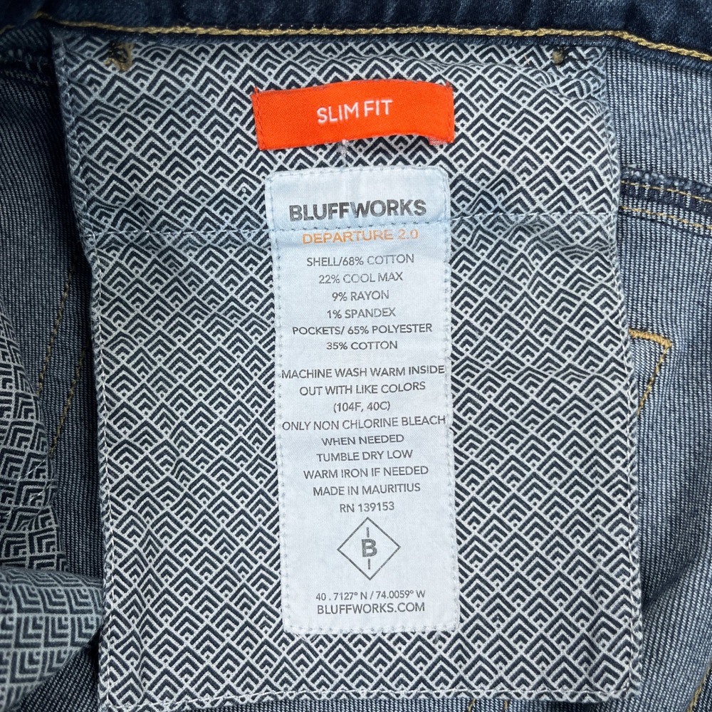 Bluffworks Departure 2.0 Jeans Mens 31x32 (31x30) Blue Slim Fit Workwear Denim - Picture 15 of 16